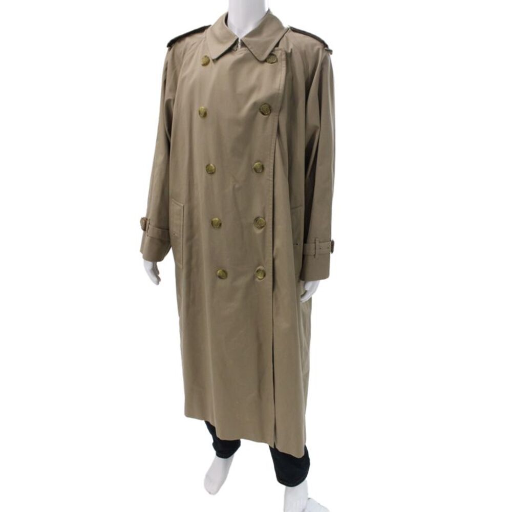 Burberrys Mens Coat Beige Leather Trim Button Front Size 44